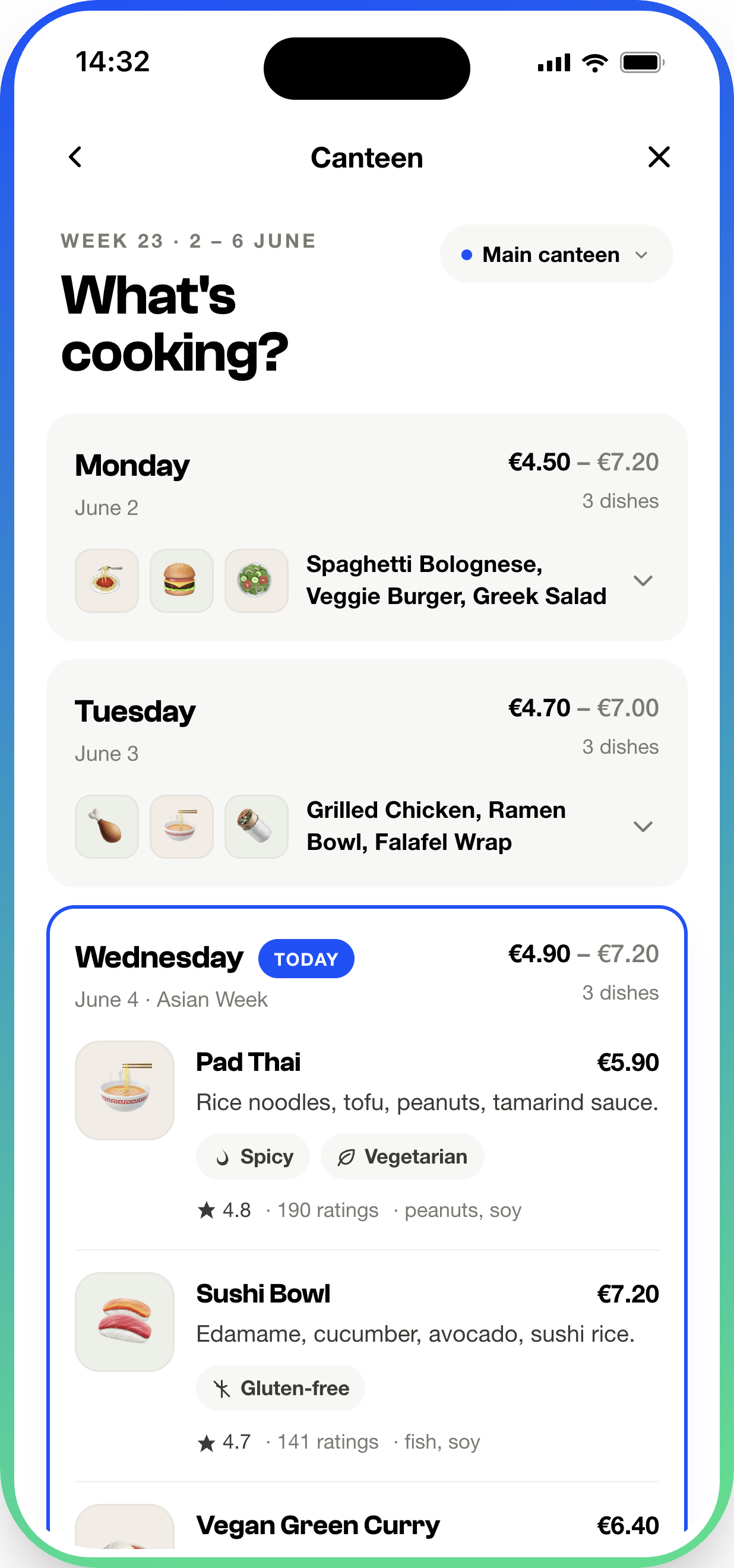 Canteen Menu Overview app