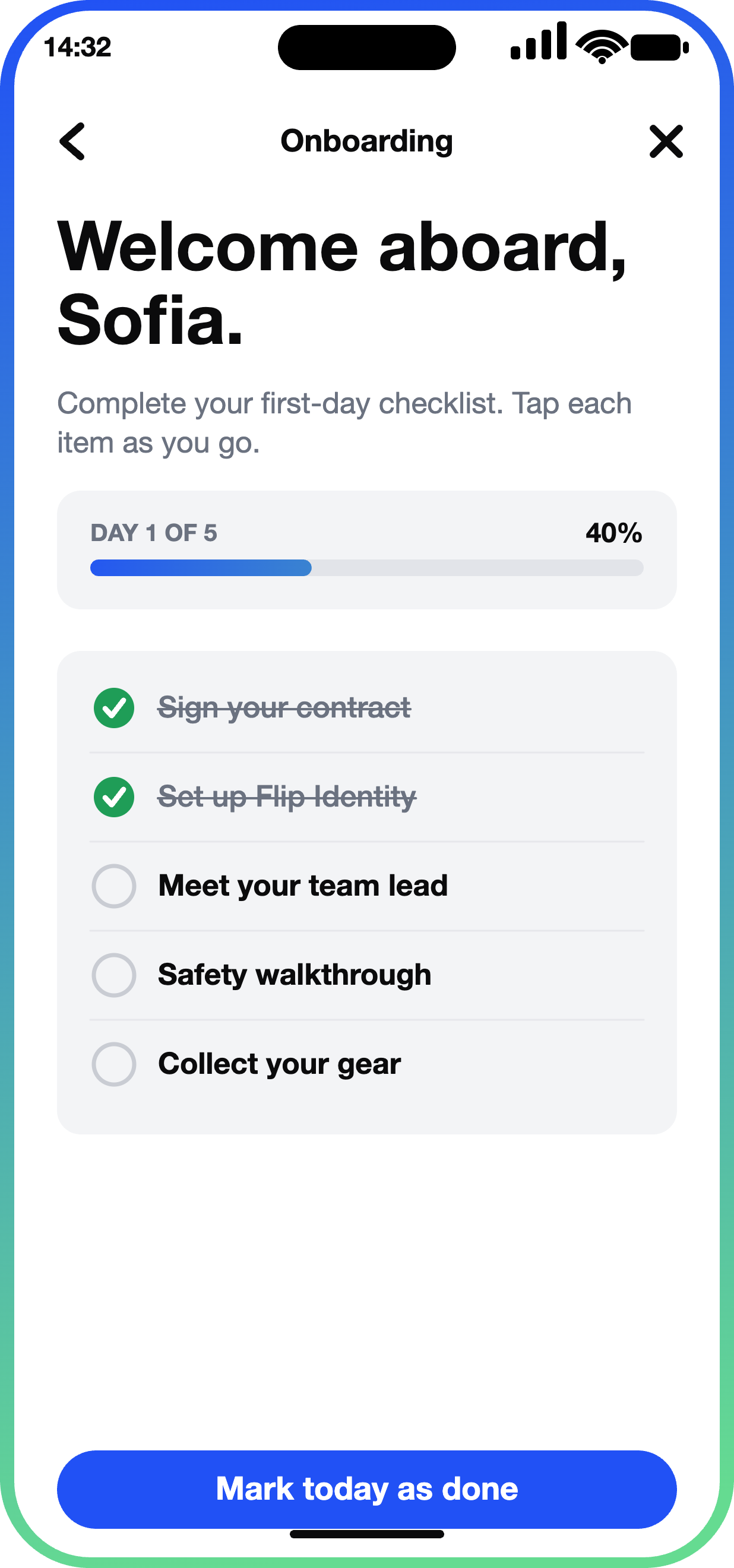 Onboarding Checklist app